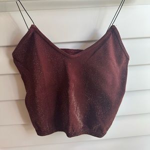 Free people maroon skinny strap seamless tank with gold sparkles